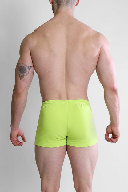 JJ Malibu Men's Varsity 2" Short Shorts with Zipper Pocket  - Neon Yellow