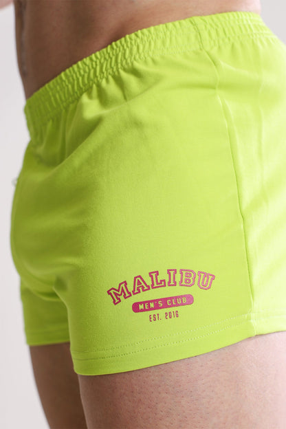 JJ Malibu Men's Varsity 2" Short Shorts with Zipper Pocket  - Neon Yellow