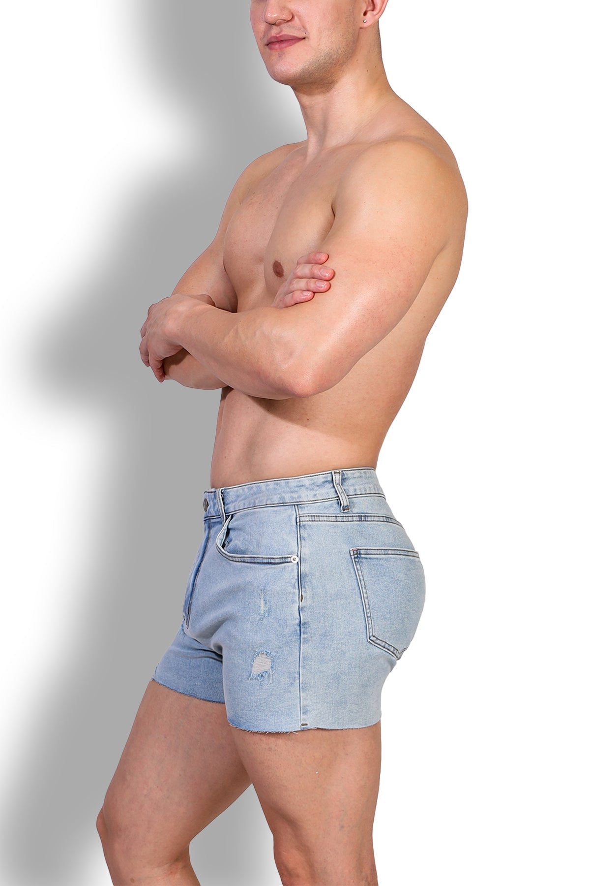 JJ Malibu Men's Rockstar Raw Cut 2.5" Denim Short Shorts - Capri Blue