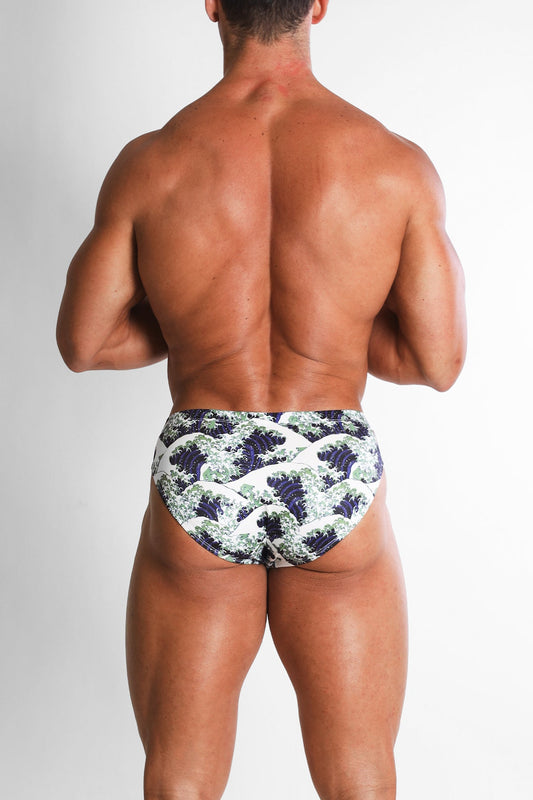 JJ Malibu Men's Wet-N-Wild Swim Briefs - Crashing Waves
