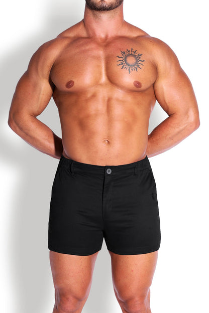 JJ Malibu Men's Muscle-fit Men's 4'' Stretchy Chino Shorts - Jet Black