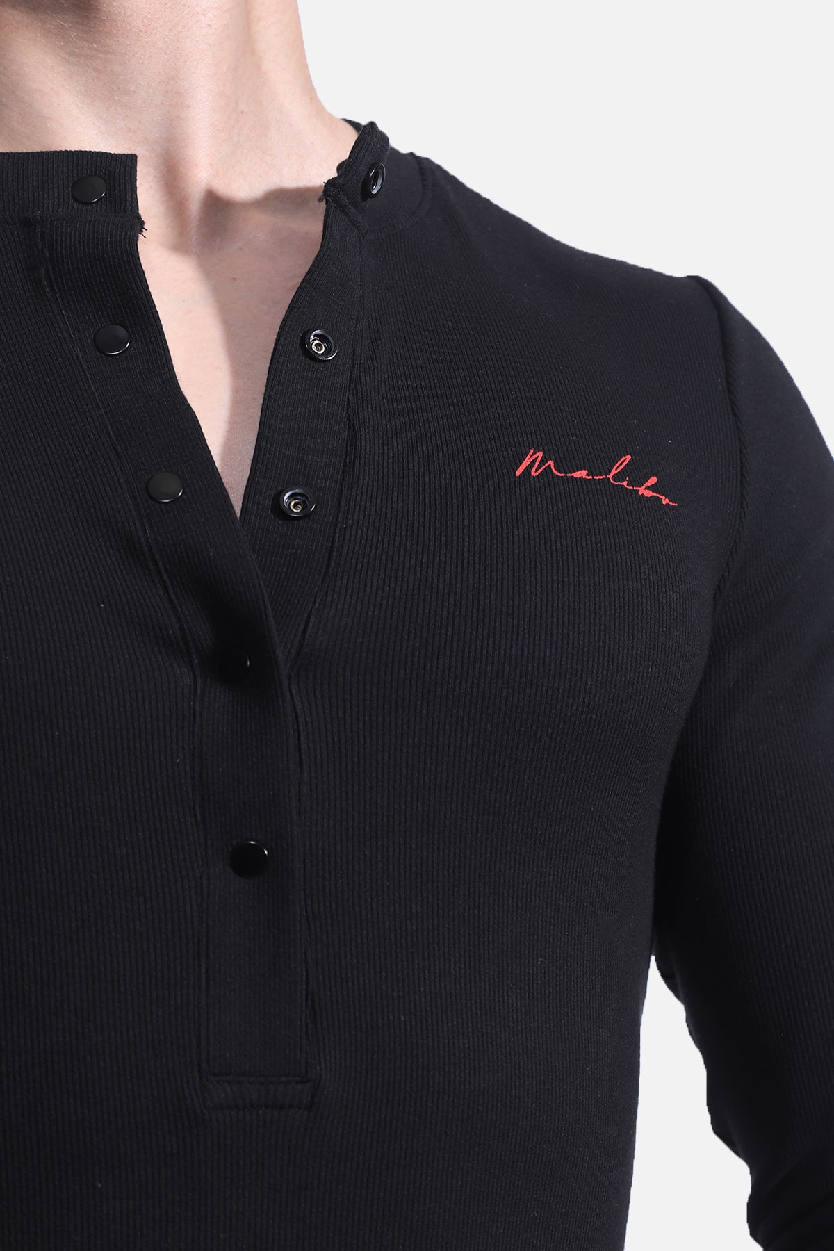 JJ Malibu Men's Infinity Long Sleeve Button Up Bodysuit - Midnight Black