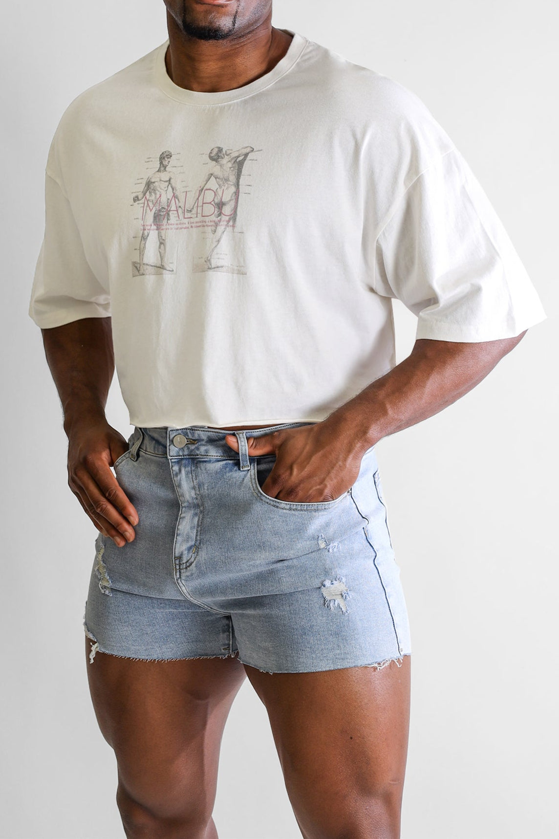 JJ Malibu Men's Vintage-Washed Drop-Shoulder Crop Tee - Anatomy