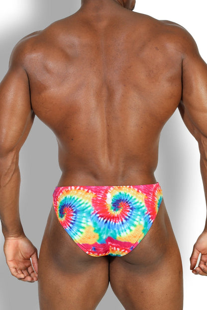 JJ Malibu Men's Men's Slimmer Bulge Briefs - Rainbow Tie Dye
