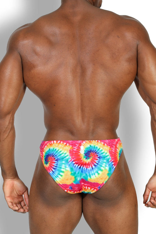 JJ Malibu Men's Men's Slimmer Bulge Briefs - Rainbow Tie Dye