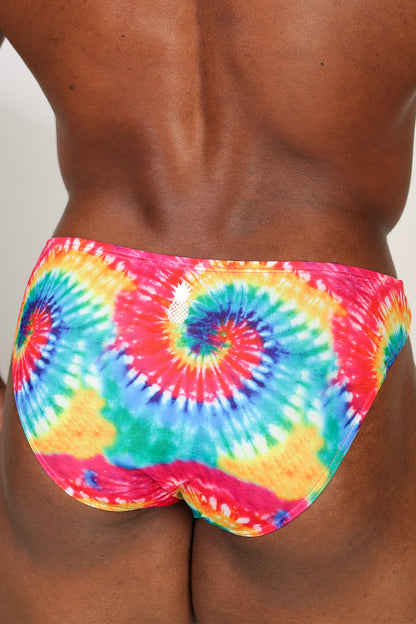 JJ Malibu Men's Men's Slimmer Bulge Briefs - Rainbow Tie Dye