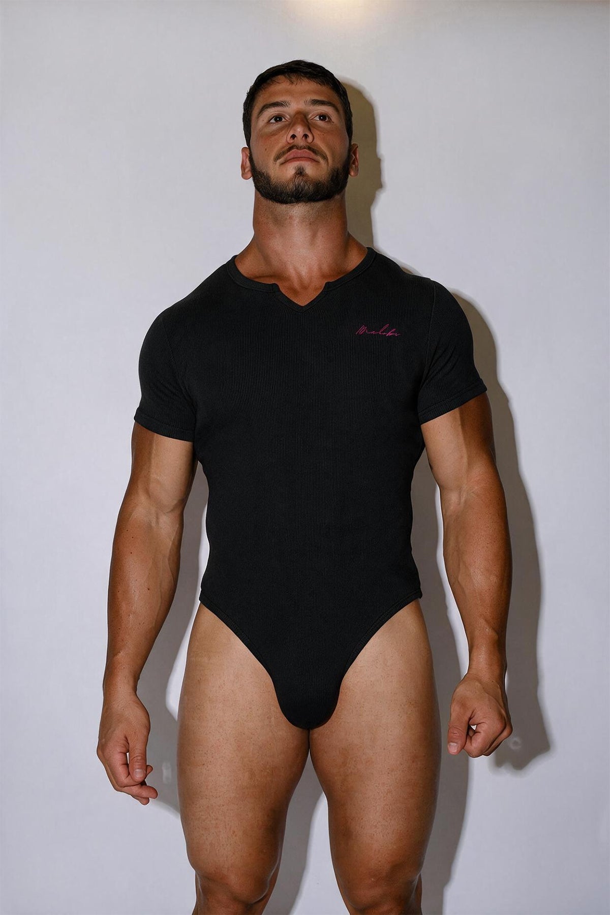 JJ Malibu Men's Striker V-Neck Short Sleeve Bodysuit - Black
