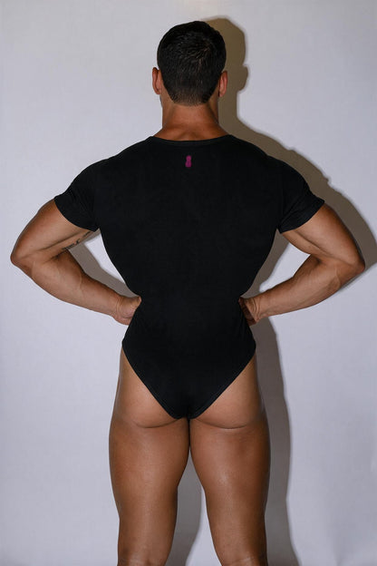 JJ Malibu Men's Striker V-Neck Short Sleeve Bodysuit - Black