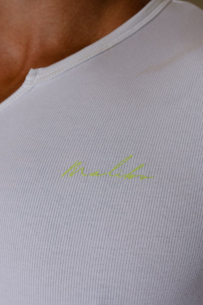 JJ Malibu Men's Striker V-Neck Short Sleeve Bodysuit - Cream White