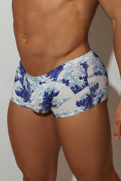 JJ Malibu Men's Come-Over Silky Seamless Boxer Briefs - Crashing Waves