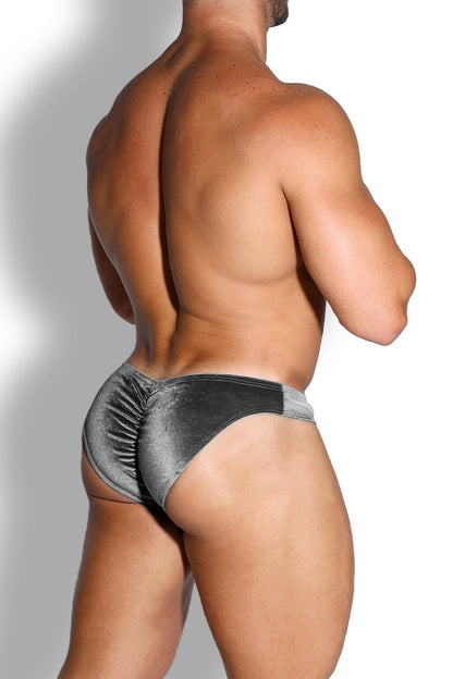 JJ Malibu Men's Velvety Scrunch-Butt Bikini Briefs - Fossil Grey