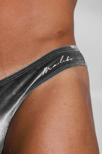 JJ Malibu Men's Velvety Scrunch-Butt Bikini Briefs - Fossil Grey