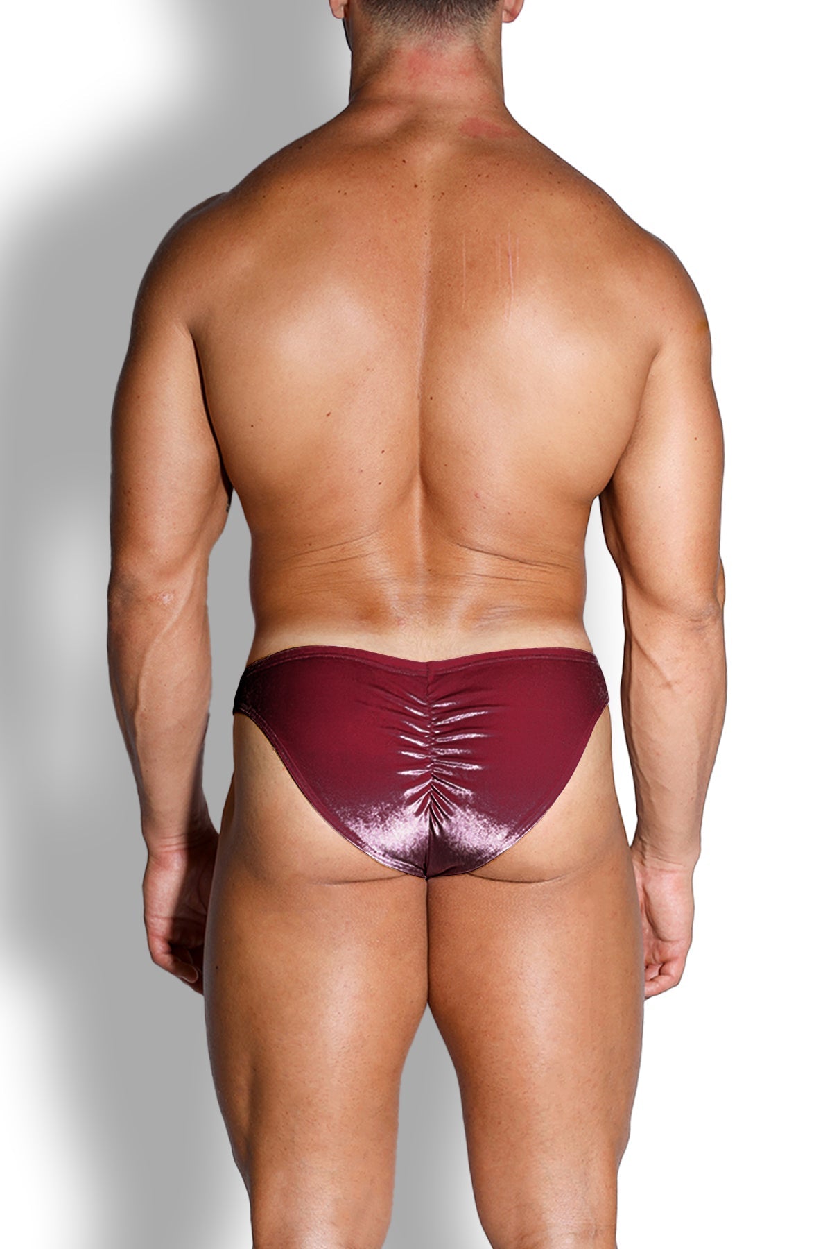 JJ Malibu Men's Velvety Scrunch-Butt Bikini Briefs - Maroon
