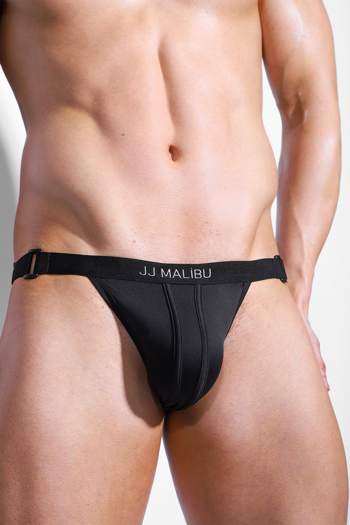 JJ Malibu Men's On-Display Jockstrap w/ Buckled Waistband - Black