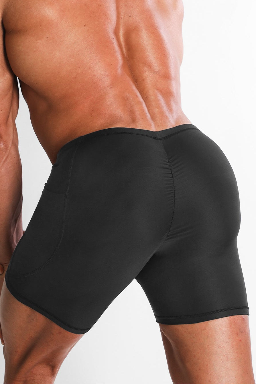 JJ Malibu Men's Lustrous Scrunch-Butt 4.5" Bike Shorts - Onyx Black