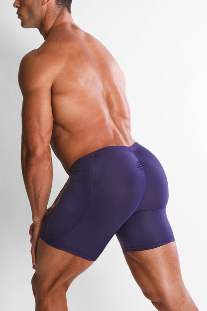 JJ Malibu Men's Lustrous Scrunch-Butt 4.5" Bike Shorts - Sugar Plum