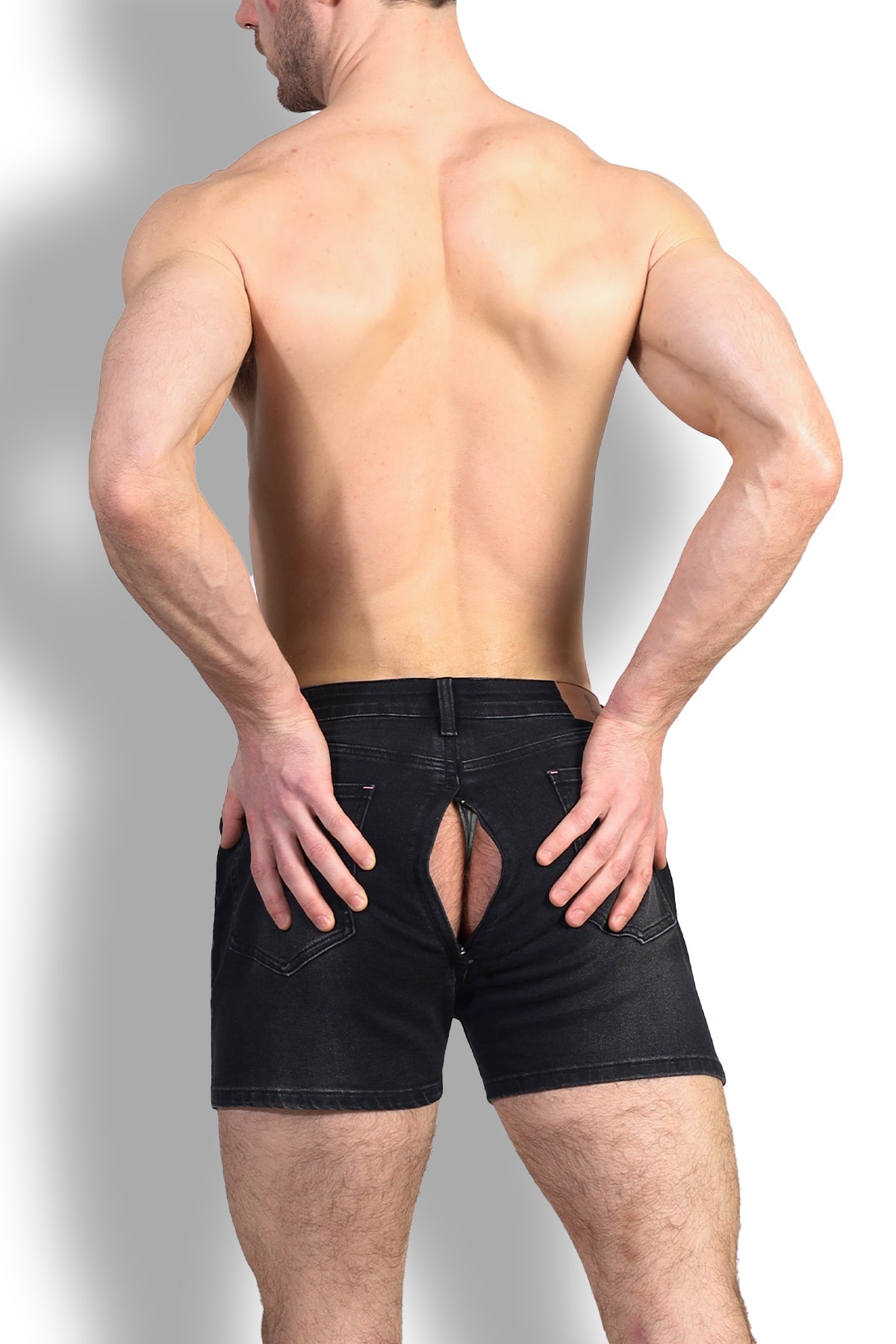 JJ Malibu Men's Peek-A-Boo Denim Shorts - Black