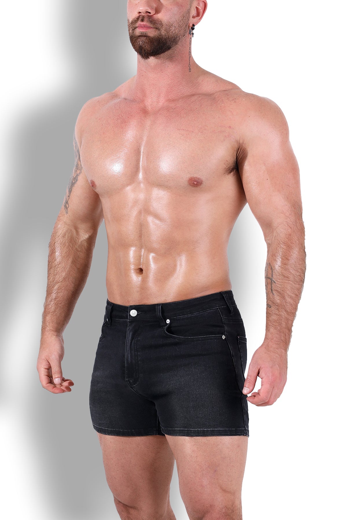 JJ Malibu Men's Peek-A-Boo Denim Shorts - Black