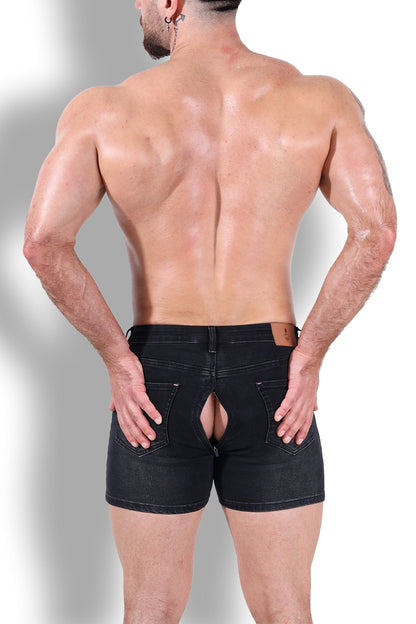 JJ Malibu Men's Peek-A-Boo Denim Shorts - Black