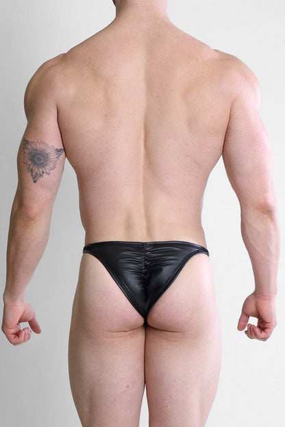 JJ Malibu Men's Soft Vegan Leather Scrunch-Butt Briefs - Black Liquorice
