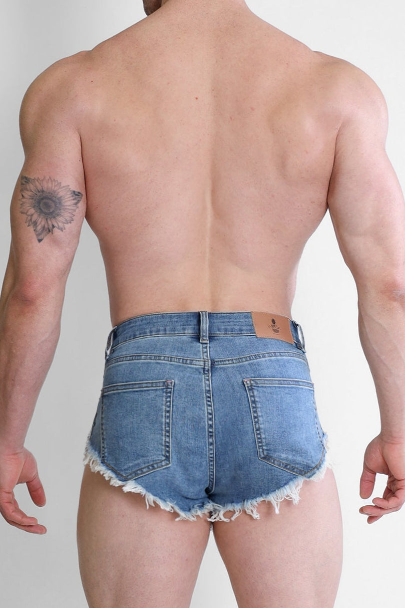 JJ Malibu Men's Cheeky Summer 2.5" Denim Brief Shorts - True Blue