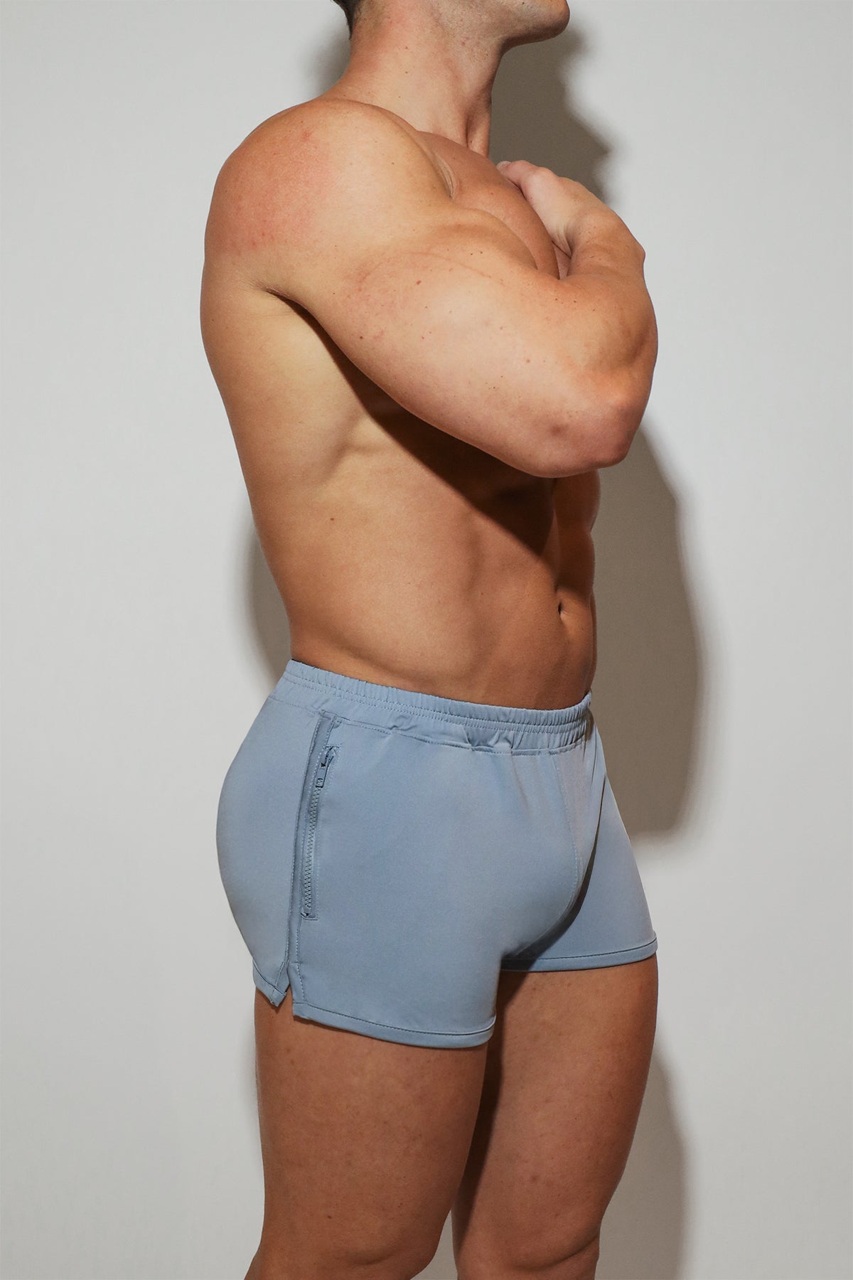 JJ Malibu Men's 2" Side Split Booty Shorts - Glacier Grey