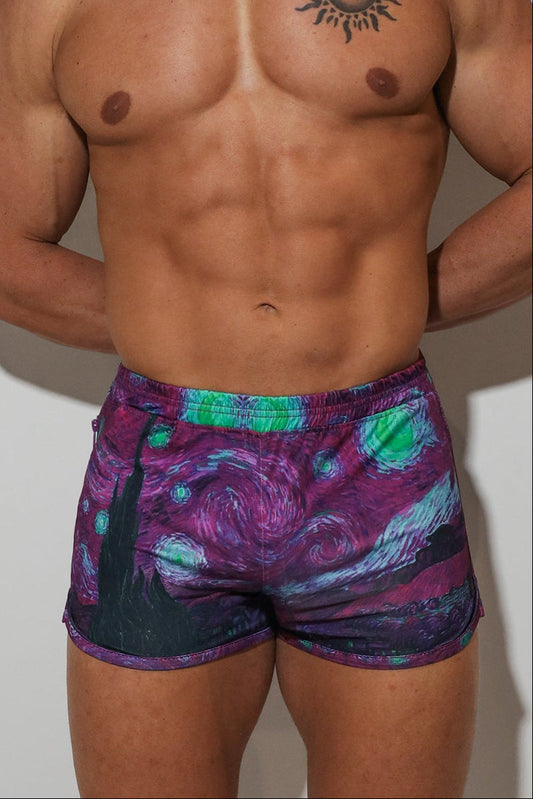 JJ Malibu Men's 2" Side Split Booty Shorts - Starry Night