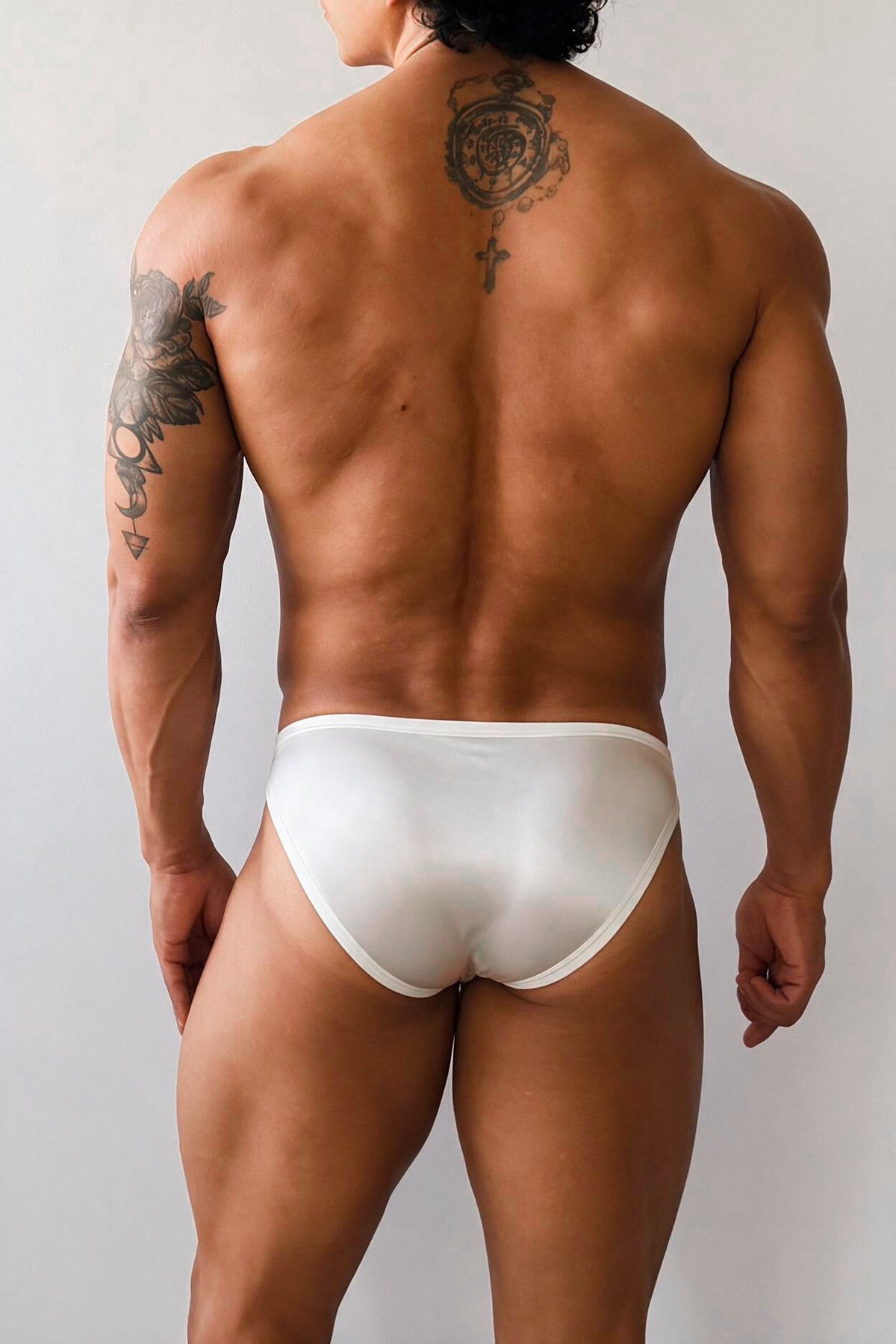 JJ Malibu Men's Clear Side Satin Briefs - Ivory