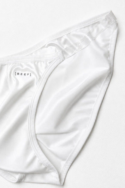 JJ Malibu Men's Clear Side Satin Briefs - Ivory