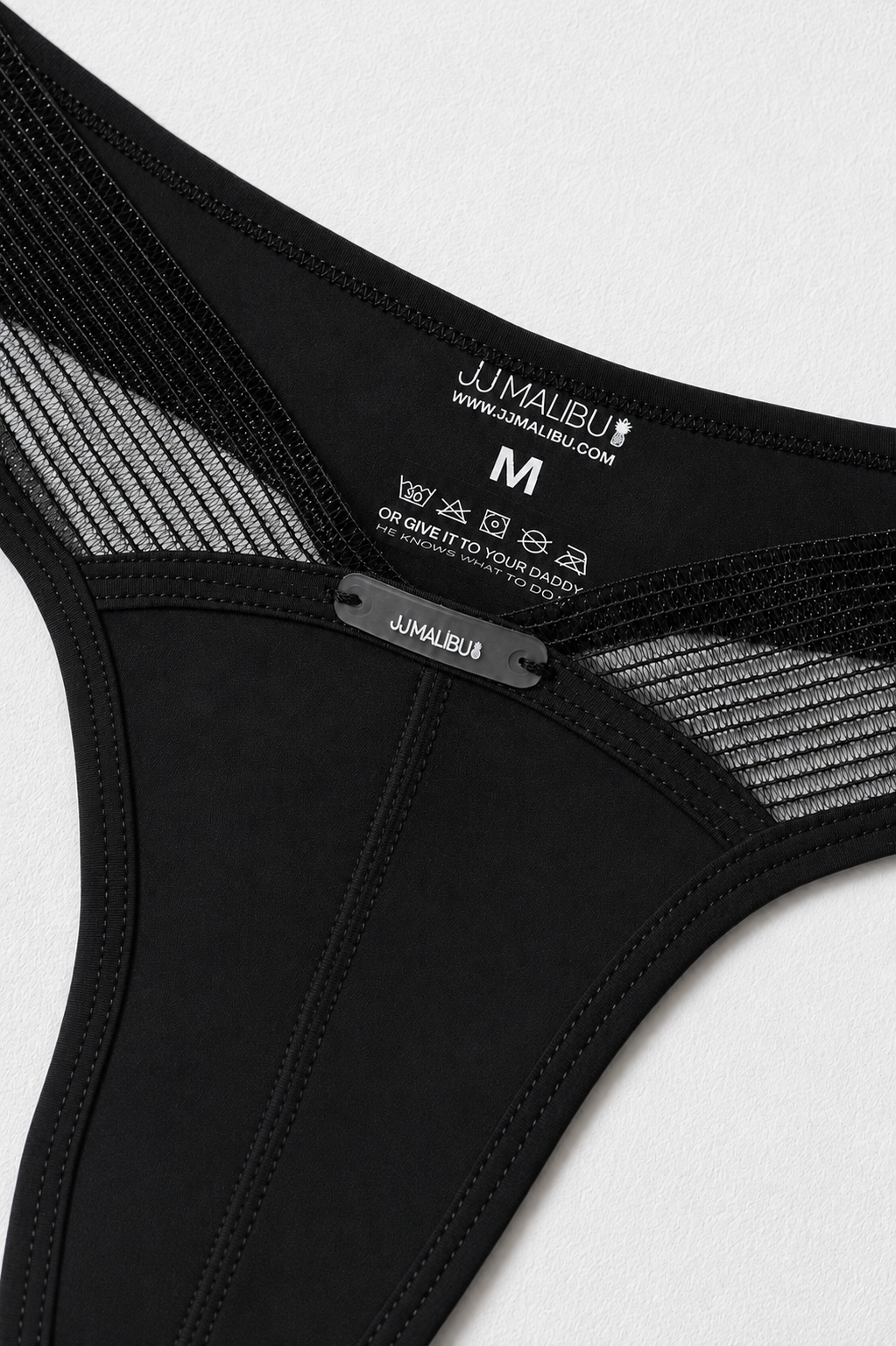 JJ Malibu Men's Lattice Side Mesh Thongs - Black Licorice