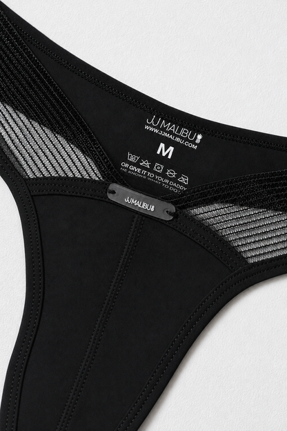 JJ Malibu Men's Lattice Side Mesh Thongs - Black Licorice