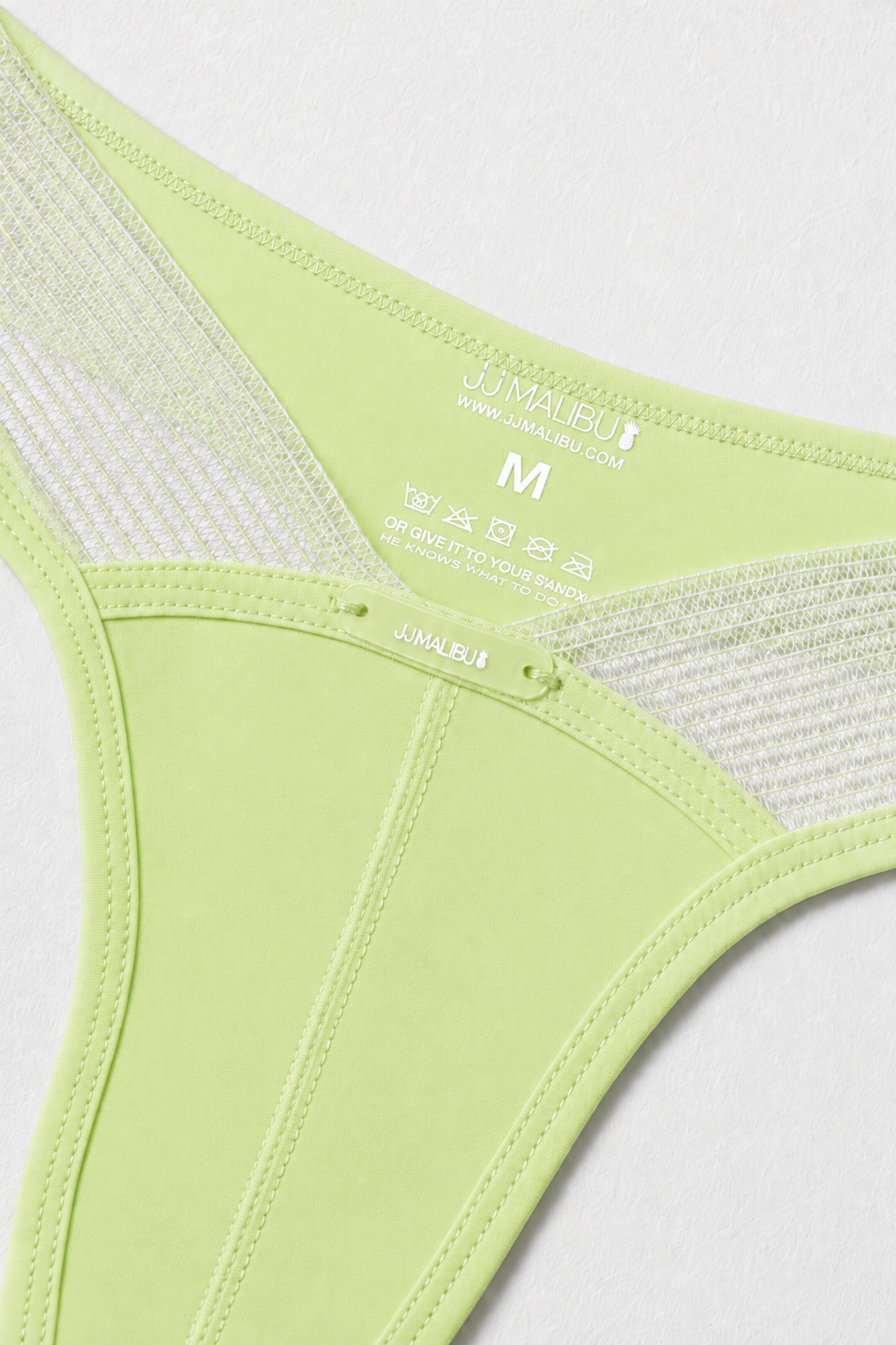 JJ Malibu Men's Lattice Side Mesh Thongs - Neon Yellow
