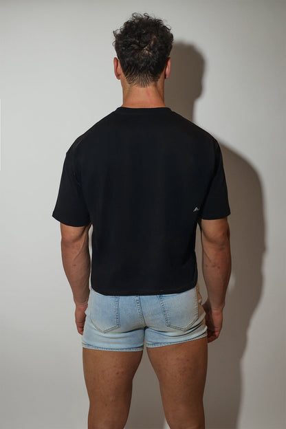 JJ Malibu Men's Oversized Relaxed Crop Top - Midnight Black