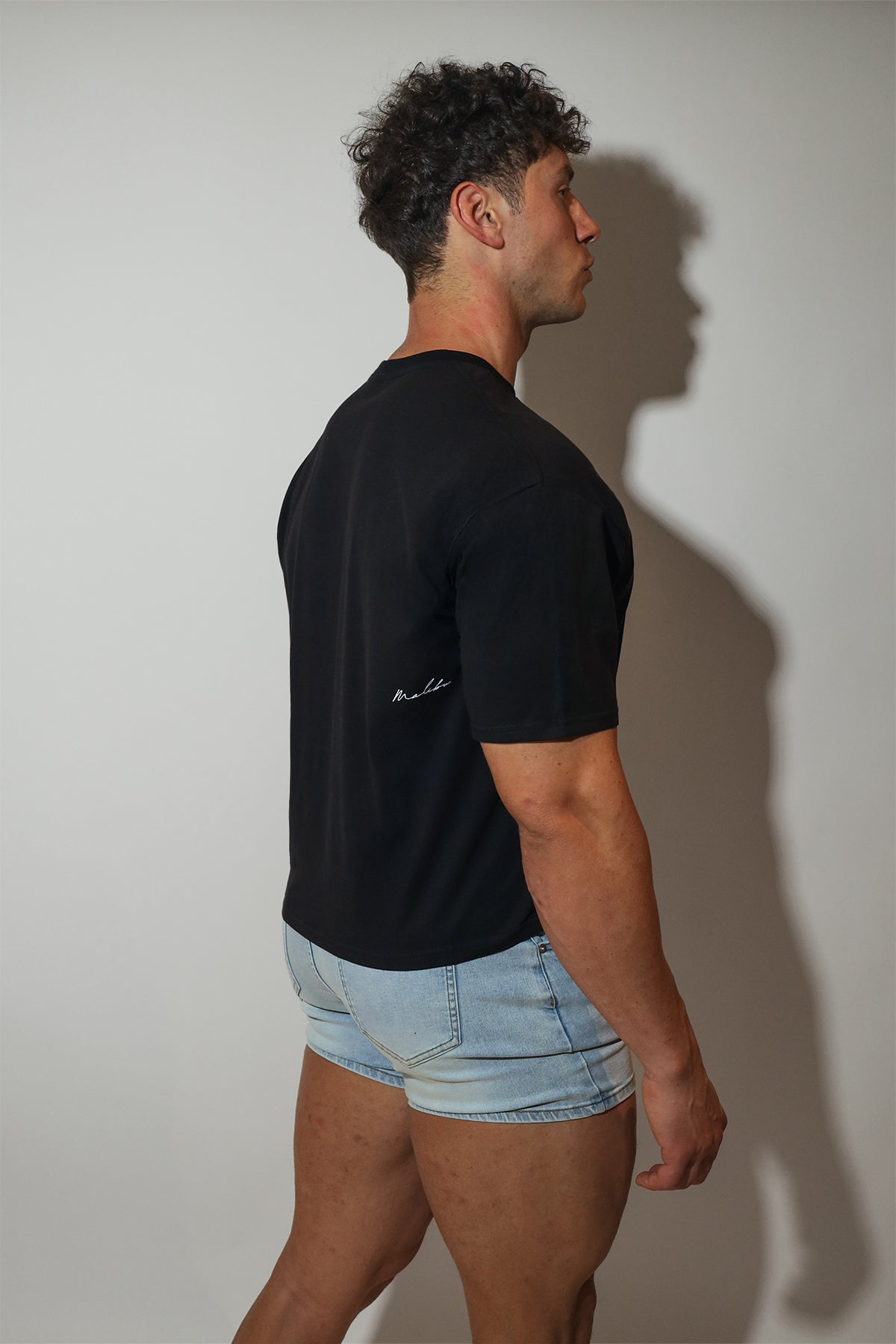 JJ Malibu Men's Oversized Relaxed Crop Top - Midnight Black
