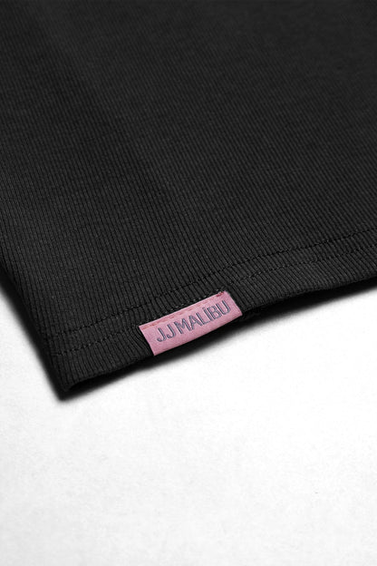 JJ Malibu Men's Cap Sleeve Rib Knit Crop Top - Black