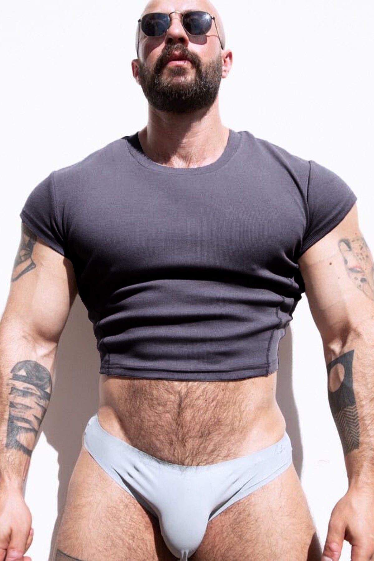 JJ Malibu Men's Cap Sleeve Rib Knit Crop Top - Storm Grey