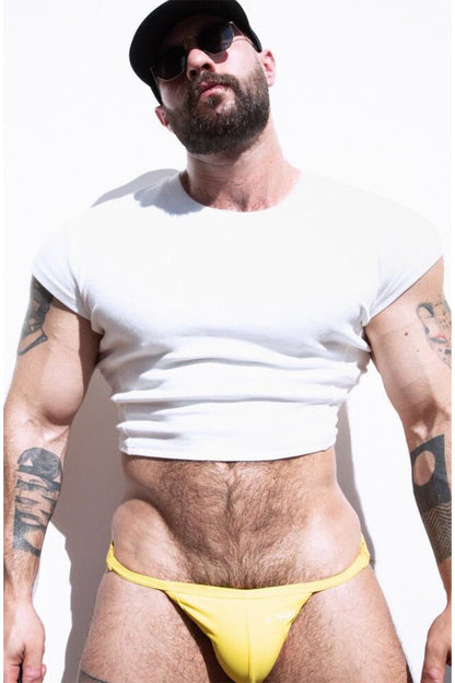 JJ Malibu Men's Cap Sleeve Rib Knit Crop Top - Ivory
