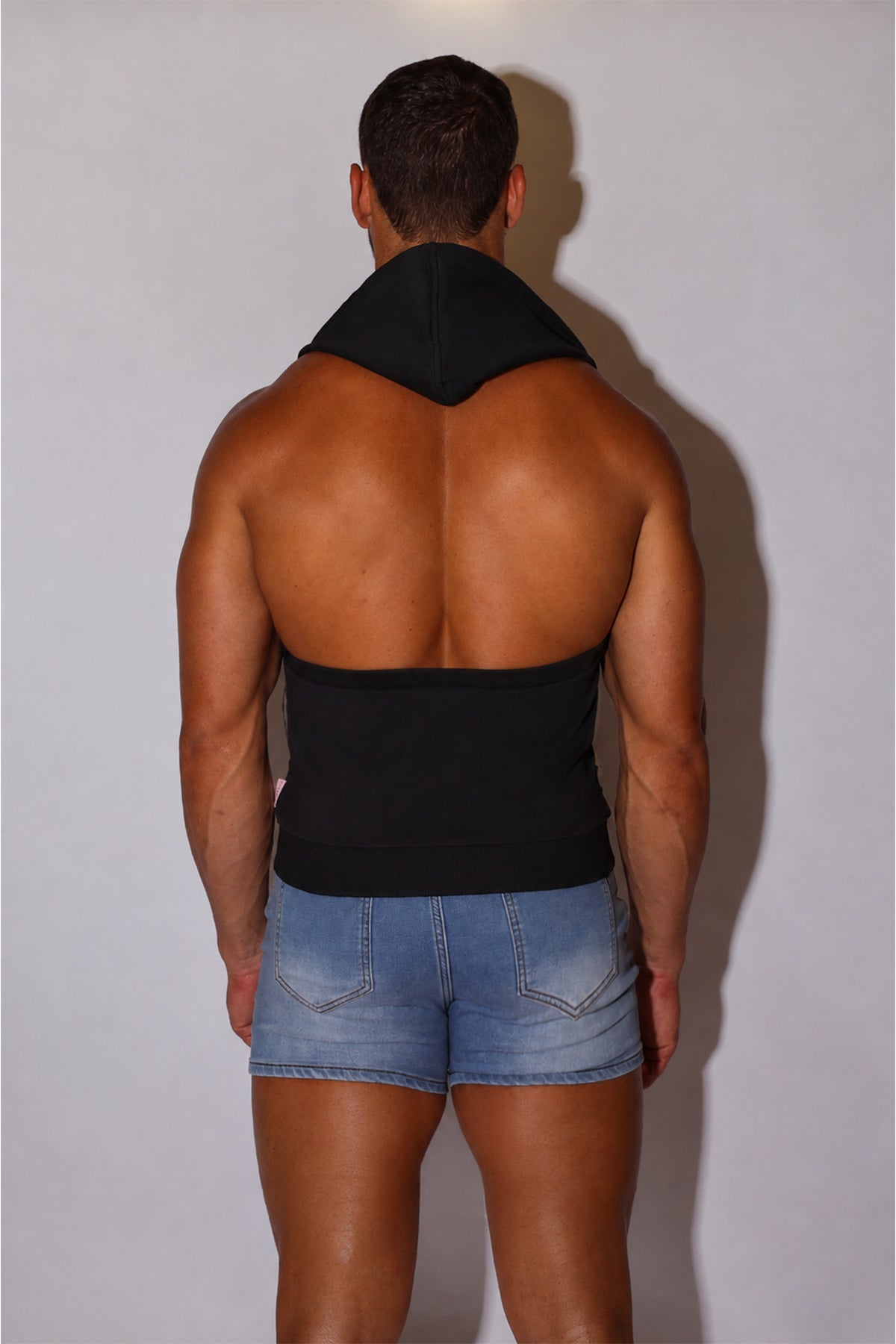 JJ Malibu Men's Open Back Sleeveless Hoodie - Midnight Black