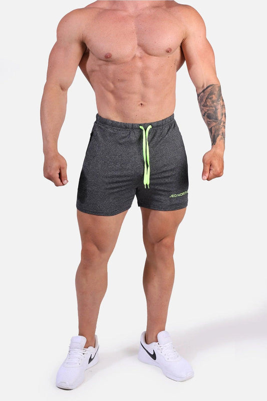 Jed North Men's Agile Bodybuilding 4'' Shorts w Zipper Pockets - Dark Gray Heather