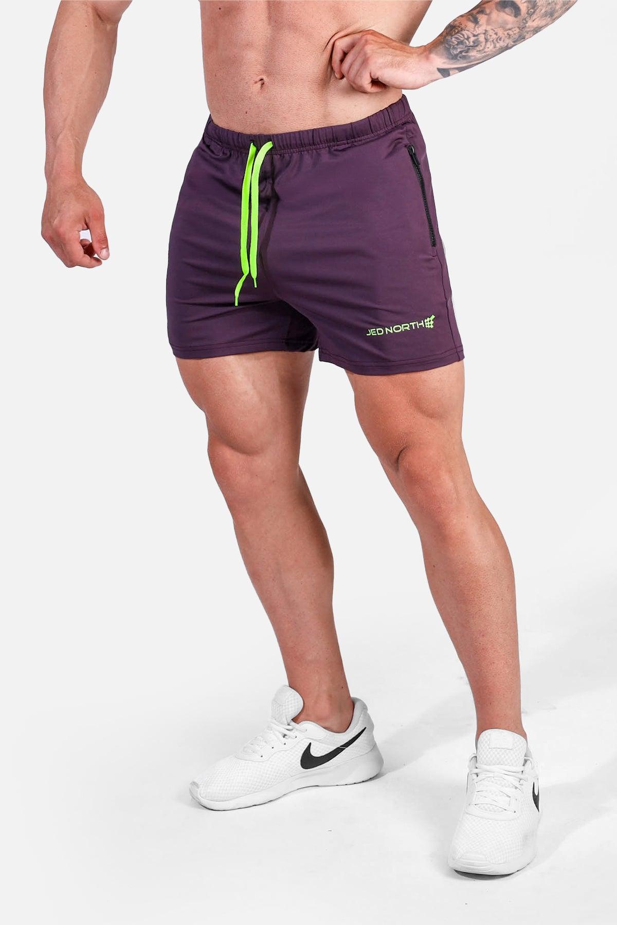 Jed North Men's Agile Bodybuilding 4'' Shorts w Zipper Pockets - Dark Purple