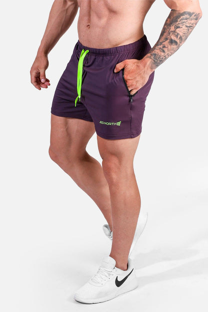 Jed North Men's Agile Bodybuilding 4'' Shorts w Zipper Pockets - Dark Purple