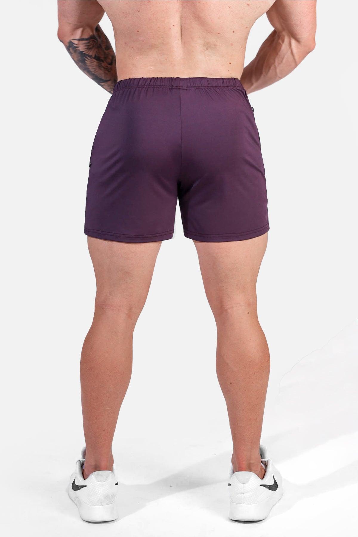 Jed North Men's Agile Bodybuilding 4'' Shorts w Zipper Pockets - Dark Purple