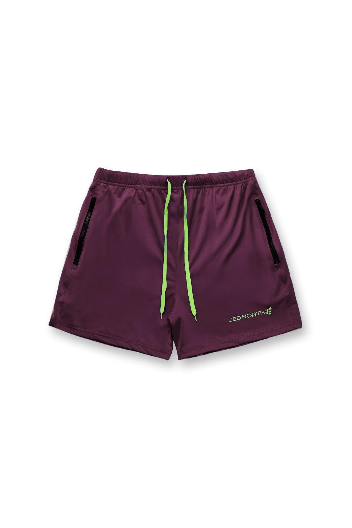 Jed North Men's Agile Bodybuilding 4'' Shorts w Zipper Pockets - Dark Purple