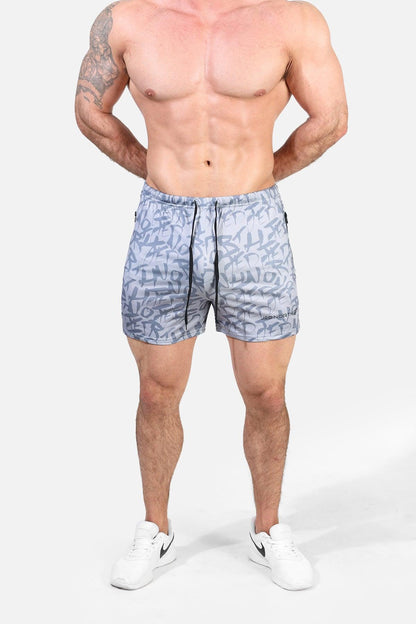 Jed North Men's Agile Bodybuilding 4'' Shorts w Zipper Pockets - Gray Graffiti