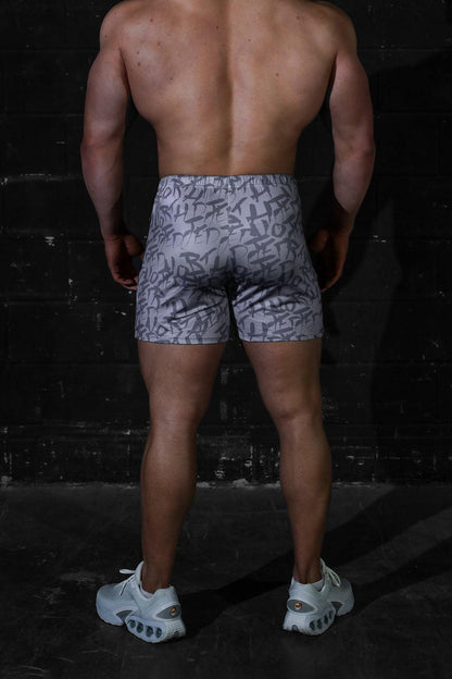 Jed North Men's Agile Bodybuilding 4'' Shorts w Zipper Pockets - Gray Graffiti