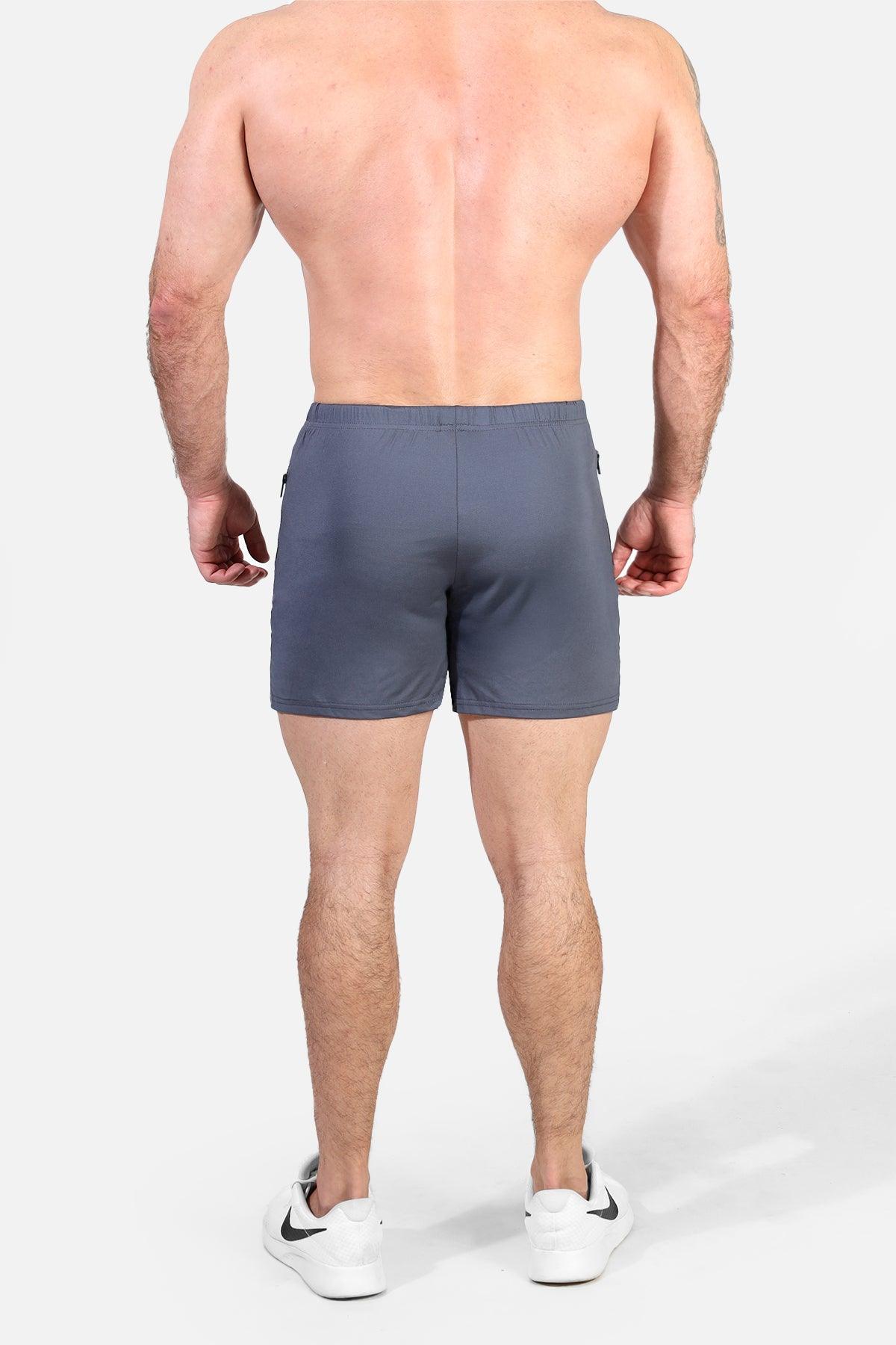 Jed North Men's Agile Bodybuilding 4'' Shorts w Zipper Pockets - Gray Integrity