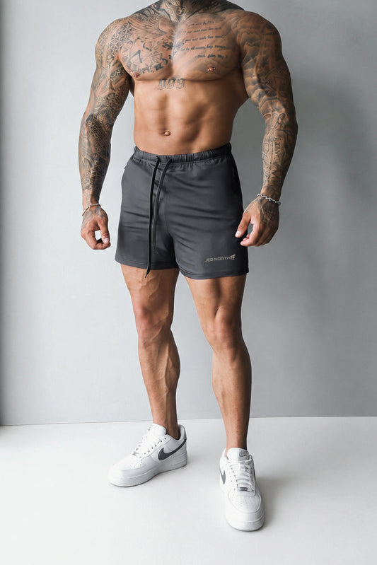 Jed North Men's Agile Bodybuilding 4'' Shorts w Zipper Pockets - True Gray
