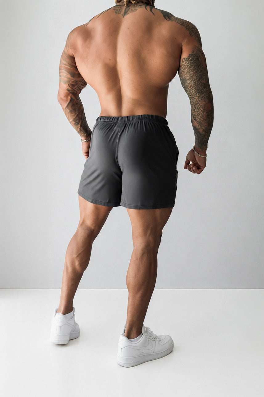 Jed North Men's Agile Bodybuilding 4'' Shorts w Zipper Pockets - True Gray