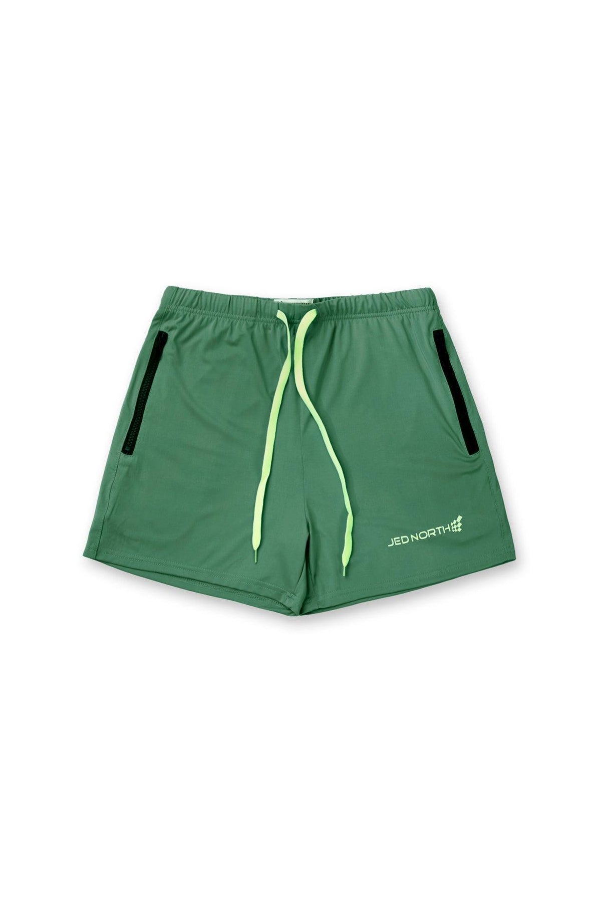 Jed North Men's Agile Bodybuilding 4'' Shorts w Zipper Pockets - Green