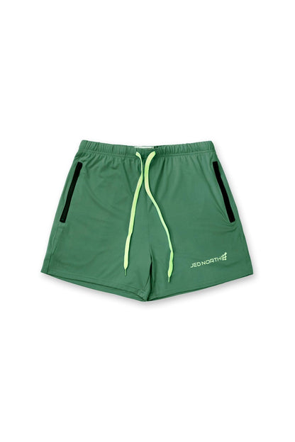 Jed North Men's Agile Bodybuilding 4'' Shorts w Zipper Pockets - Green
